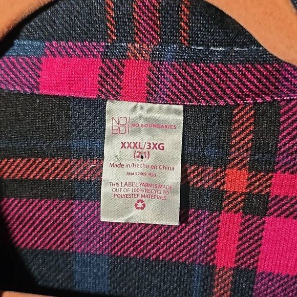 NOBO, No Boundaries plaid longsleeve flannel button-down, 3X, Draw tie, Crop Top - Picture 8 of 8